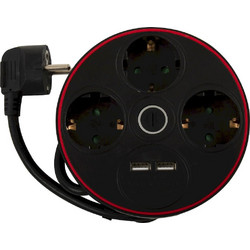 Πολύπριζο 3 θέσεων με διακόπτη 2xUSB μαύρο - GNBKU03/E