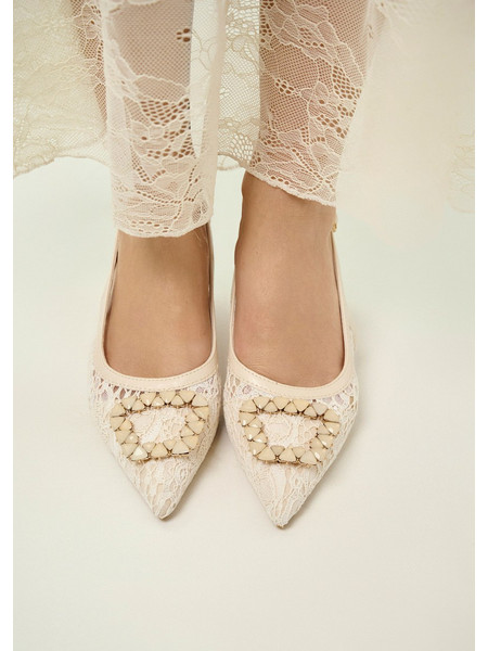 Γόβες Lace Slingback Με Διακοσμητική Αγκράφα