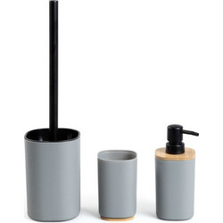 Σετ Μπάνιου Salti 238718 747236 (Σετ 3τμχ) Grey-Natural Homla Πλαστικό,Bamboo