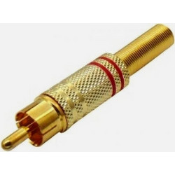 Βύσμα RCA GBC 30.1931.02 - Επιχρυσωμένο, Οδηγός Καλωδίου & Κόκκινο Περίβλημα, 3τμχ