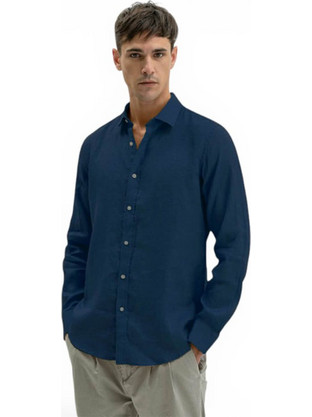 Vardas Ανδρικό Πουκάμισο Λινό Μακρυμάνικο Slim Fit Navy Μπλε GL7619S