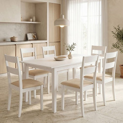 Τραπεζαρία Dallan Mabor pakoworld 7τεμ λευκό rubberwood 120-150x80x73,8εκ 200-001714