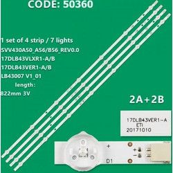 VESTEL-HITACHI 43" SET 4PCS LED BAR 17DLB43VER1-A-B