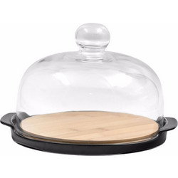 Liberta-Maison Curve Κουπ Με Καπάκι 25x22x14cm Πορσελάνη Μαύρο Φυσικό Bamboo 030028