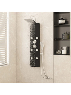 vidaXL Στήλη Ντους Υδρομασάζ 25x47,5x130 εκ. από Γυαλί - μαύρη
