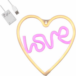 Φωτιστικό ταμπέλα GloboStar(R) Neon LED Love & Heart ροζ και θερμό λευκό