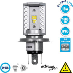 GloboStar(R) 85620 H4 Λάμπα Βασικού Φωτισμού Μοτοσυκλέτας LED CREE CXB COB 15W 1600lm DC 9-32V Αδιάβροχη IP65 Ψυχρό Λευκό 6000K