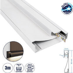 GloboStar(R) SKIRTINGBOARD-PROFILE 70851-3M Προφίλ Αλουμινίου - Βάση & Ψύκτρα Ταινίας LED με Λευκό Γαλακτερό Κάλυμμα - Επιφανειακή Χρήση για Περβάζι - Πατητό Κάλυμμα - Λευκό - 3 Μέτρα - Μ300 x Π1.6 x
