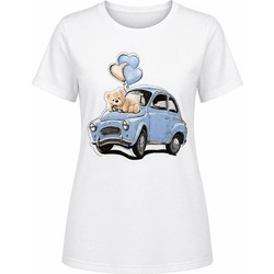 Agape Γυναικείο T-Shirt με σχέδιο Blue Car Bear Βαμβάκι Λευκό