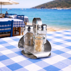 Σετ Αλατοπίπερο Χαρτοπετσετοθήκη Inox Γυάλινη Θήκη Οδοντογλυφίδας Restaurant ForHome 55744 - For Home