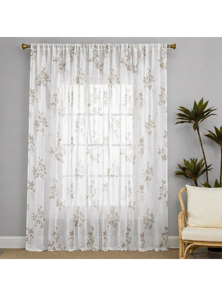 Κουρτίνα με Τρέσα Λινή Ημιδιάφανη Branches Brown 270x280cm Galifas 460891 - Galifas