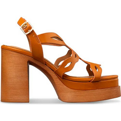 Envie Shoes Γυναικεία Πέδιλα Δερμάτινα Ταμπά με Χοντρό Ψηλό Τακούνι και Φιάπα E37-23187-26
