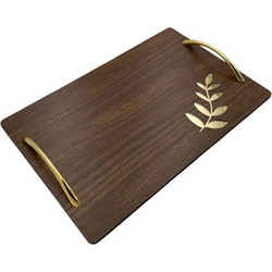 Ξύλινος δίσκος γάμου με χρυσό plexi glass φύλλο Ελιάς XPL3002
