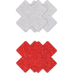 Cross Glitter Glow Red & Grey (2 Pairs) Pretty Pasties NS Novelties