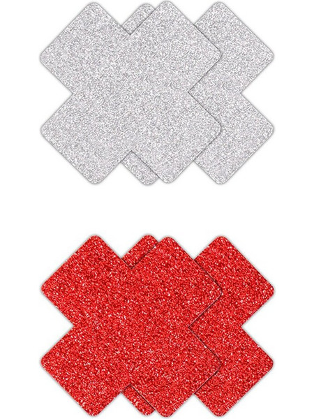 Cross Glitter Glow Red & Grey (2 Pairs) Pretty Pasties NS Novelties