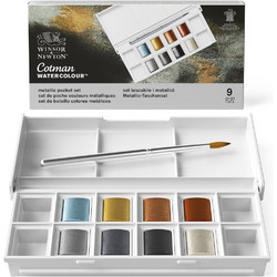 Winsor & Newton Cotman Metallic Σετ Νερομπογιές με Πινέλο 8 Χρώματα Y0390702