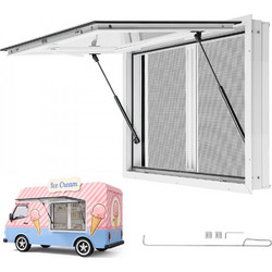 Παράθυρο VEVOR Concession 915x610mm από κράμα αλουμινίου και ακρυλικό, για φορτηγό τροφίμων, έως 85 μοίρες με 2 συρόμενα παράθυρα, τέντα και γάντζο έλξης, ανθεκτικό στο νερό της βροχής