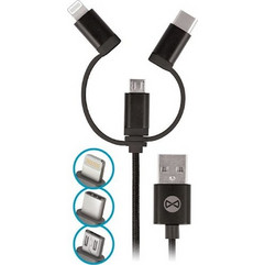 Καλώδιο FOREVER 3 σε 1 Micro Usb - Lightning - Type C 1 Μέτρο 1.5A - Μαύρο