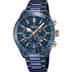 Festina Ανδρικό Ρολόι Χρονογράφος με Μπλε Μεταλλικό Μπρασελέ F20576/1