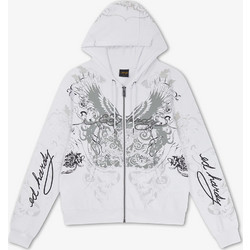 Ed Hardy Γυναικεία Ζακέτα Φούτερ με Κουκούλα και Φερμουάρ Λευκή ED5989