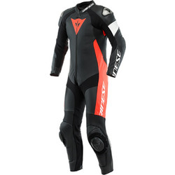 TOSA 1PC LEATHER PERF SUIT DAINESE BLACK/FLUO-RED/WHITE 1513485.W12