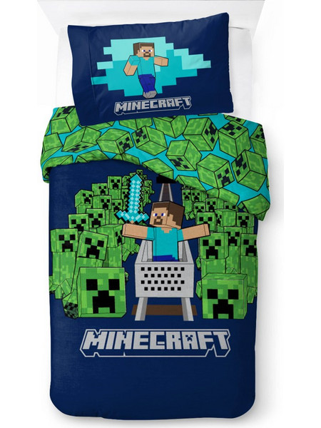 Minecraft Game Over Creepers Σετ Παπλωματοθήκης με Μαξιλαροθήκη 140x200, 70x90 εκ