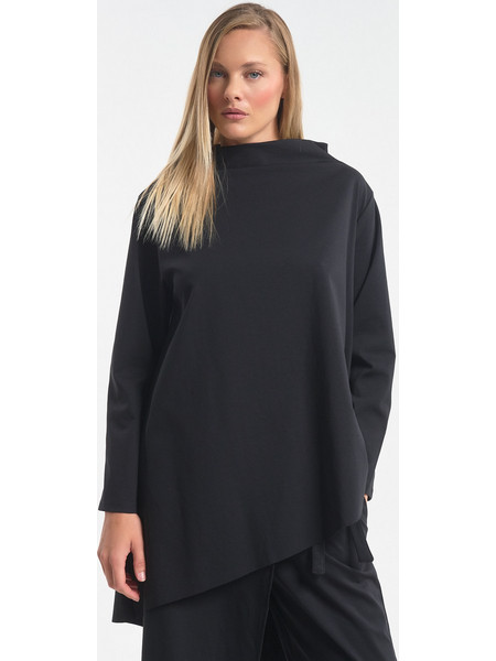 Ασύμμετρη Oversized Μπλούζα Με Μύτη & Ψηλό Λαιμό