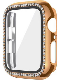 Θήκη Προστασία Luxury Diamond PC + Tempered Glass Sonique για Apple Watch 7/8/9 45mm Μπρονζέ
