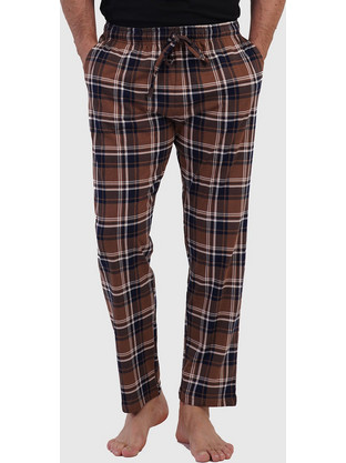Vienetta Man Ανδρικό βαμβακερό παντελόνι καρό Plus Size (1XL-4XL)-605292 Καφέ