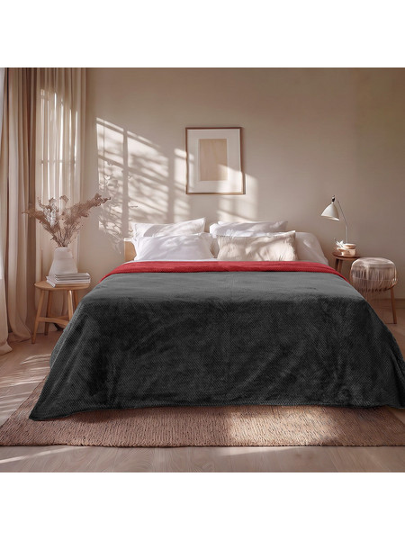 Κουβέρτα Υπέρδιπλη Διπλής Όψεως Art 11601 Jacquard Fleece 700gsm Fiesta Plus 220x240εκ Μαύρο/Κόκκινο