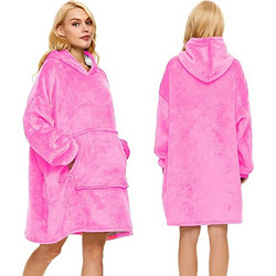 Oversized Hoodie Κουβέρτα Βελουτέ Με Εσωτερική Επένδυση, Κουκούλα & Μεγάλη Τσέπη - Ροζ