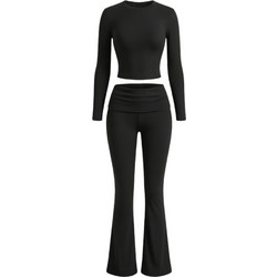 JESSIE Σετ loungewear μακρυμάνικο και παντελόνι καμπάνα ΜΑΥΡΟ