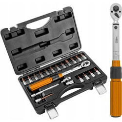 Neo Tools 1/4" bi-directional torque wrench, 5-25NM, set of 21 pcs