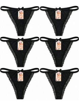 ROSA JUNIO Γυναικεία Σλίπ String 6 Τεμαχίων GX8305-02 Μαύρο
