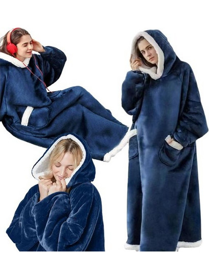 Hoodie Oversized Κουβέρτα Βαμβακερή Φούτερ με Κουκούλα Και Τσέπες XXL, Σε Μπλε Χρώμα - Aria Trade