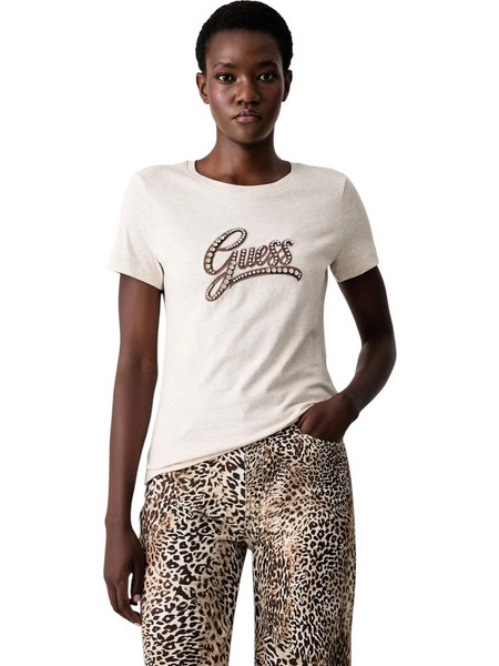 Guess Γυναικείο T-Shirt Embroidery Script W6BI21K6040-H167 Μπεζ