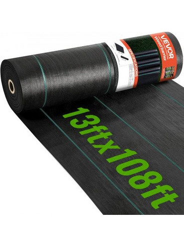 VEVOR 3.96m x 32.92m Premium Heavy Duty Weed Barrier Landscape Fabric, 141.7g Woven Geotextile Fabric Under Gravel, High Permeability for Weed Blocker Weed Mat, Driveway Fabric, Weed Control Garden Cl