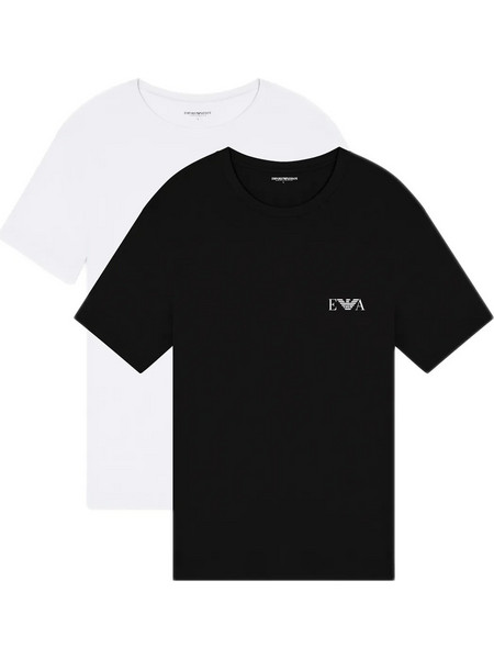 Emporio Armani Ανδρικό T-Shirt Chest Logo - Διπλό Πακέτο, Χρώμα Λευκό-Μαύρο