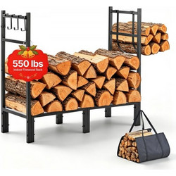 VEVOR Firewood Rack 830 mm Heavy Duty Indoor Fire Wood Storage Log Holder, for Fireplace Patio Deck, 250 kg Load Capacity, Stacker Stand with Log Carrier Bag, Metal Wood Pile Organizer Tool, Black