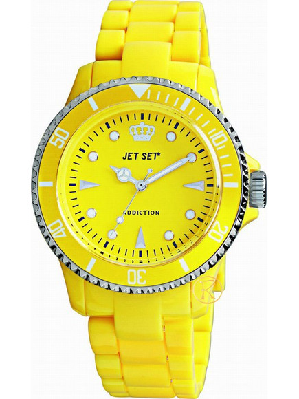 Jet set Addiction Γυναικείο Ρολόι με Κίτρινο Καουτσούκ Λουράκι J16354-17