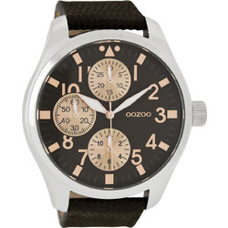 Oozoo Timepieces Ανδρικό Ρολόι Χρονογράφος με Καφέ Δερμάτινο Λουράκι C7488