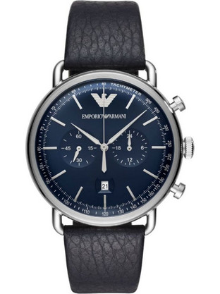 Emporio Armani Ανδρικό Ρολόι Χρονογράφος με Μαύρο Δερμάτινο Λουράκι AR11105