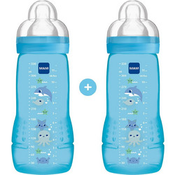 Mam Easy Active Σετ Πλαστικά Μπιμπερό με Θηλή Σιλικόνης κατά των Κολικών 6m+ Dolphins 2x330ml