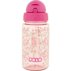 Polo Unicorn Παιδικό Μπουκάλι Πλαστικό BPA Free με Καλαμάκι Ροζ 450ml