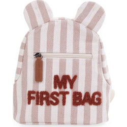 Childhome My First Bag Stripes Σχολική Τσάντα Πλάτης Νηπιαγωγείου Λευκή Ροζ BR78264