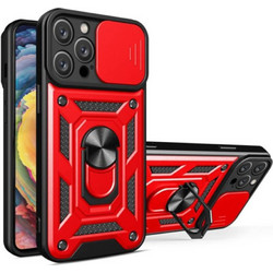 Bodycell Armor Slide Ring Holder Back Cover Red (iPhone 14 Pro Max)
