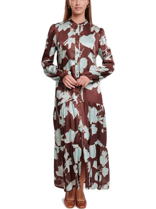 Fibes Fashion Maxi Καθημερινό Φόρεμα Floral Σεμιζιέ Σοκολατί 05-5023
