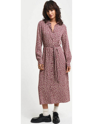 Gant Midi Καθημερινό Φόρεμα Floral Σεμιζιέ Μεταξωτό Μπορντό 3GW4503344