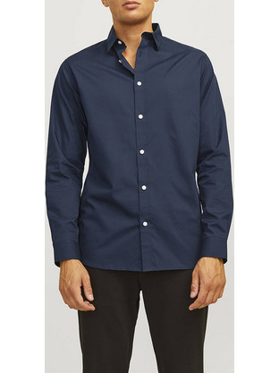 Jack & Jones Ανδρικό Πουκάμισο Μακρυμάνικο Slim Fit Μαύρο 12267557