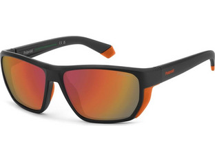 Polaroid Eyewear PLD7057S RC2OZ60 Ανδρικά Γυαλιά Ηλίου Ορθογώνια Κοκάλινα Μαύρα με Πορτοκαλί Φακό